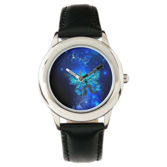 Morpho Butterfly in the Dark Background Armbanduhr (Vorderseite)
