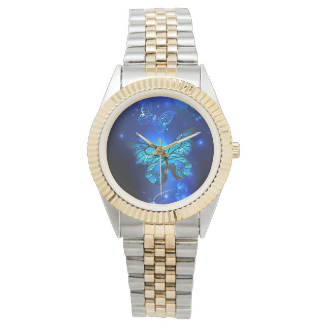 Morpho Butterfly in the Dark Background Armbanduhr (Vorderseite)