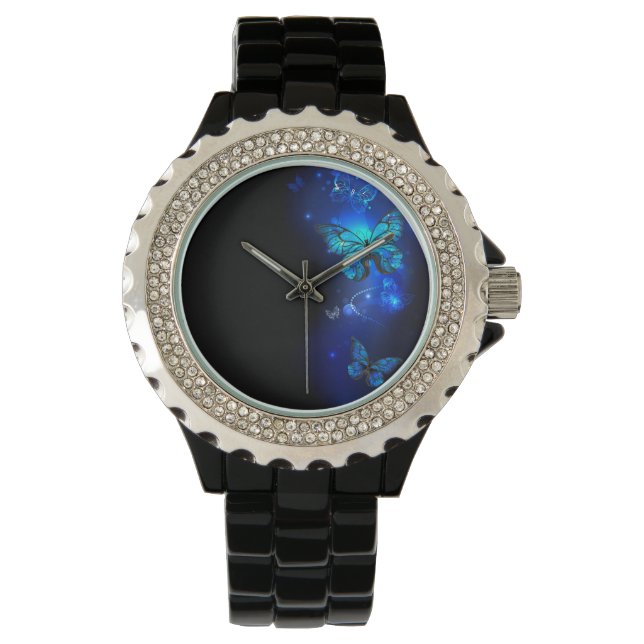 Morpho Butterfly in the Dark Background Armbanduhr (Vorderseite)