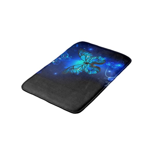 Morpho Butterfly in the Dark Background Badematte (Schrägansicht)