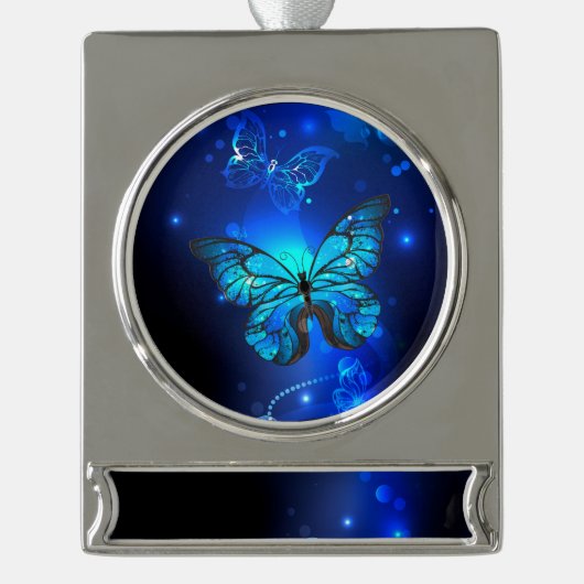 Morpho Butterfly in the Dark Background Banner-Ornament Silber (Vorderseite)