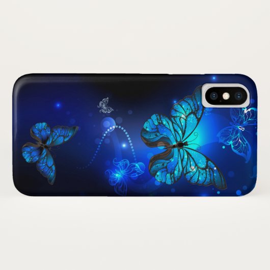 Morpho Butterfly in the Dark Background Case-Mate iPhone Hülle (Rückseite (Horizontal))