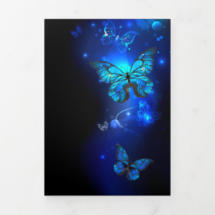 Morpho Butterfly in the Dark Background Dreifach Gefaltete Einladung