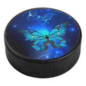 Morpho Butterfly in the Dark Background Eishockey Puck (3/4)