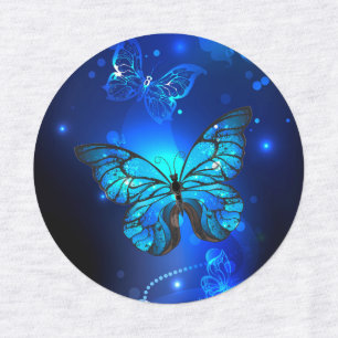 Morpho Butterfly in the Dark Background Etiketten