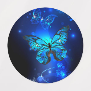 Morpho Butterfly in the Dark Background Etiketten