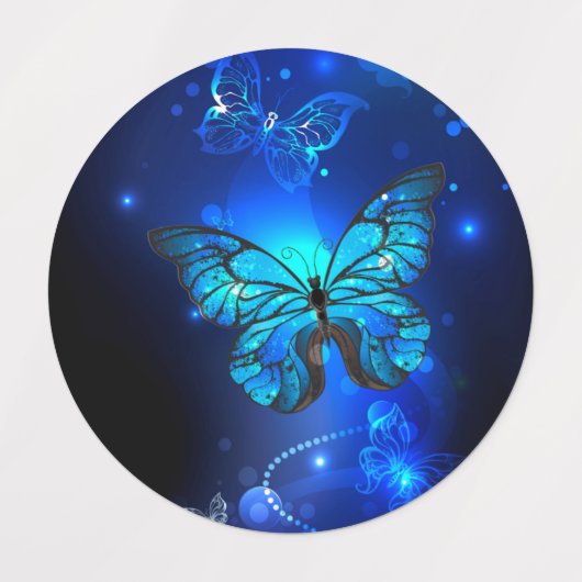 Morpho Butterfly in the Dark Background Etiketten (Design 1)