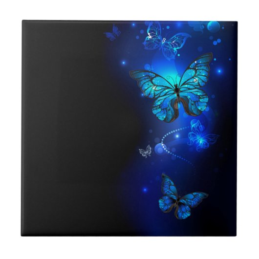 Morpho Butterfly in the Dark Background Fliese (Vorderseite)