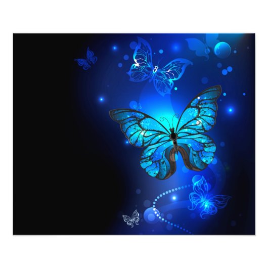 Morpho Butterfly in the Dark Background Fotodruck (Vorne)