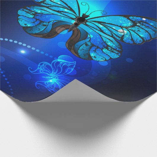 Morpho Butterfly in the Dark Background Geschenkpapier (Ecke)