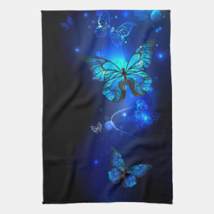 Morpho Butterfly in the Dark Background Geschirrtuch