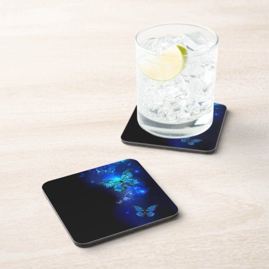 Morpho Butterfly in the Dark Background Getränkeuntersetzer (Rechte Seite)