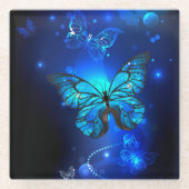 Morpho Butterfly in the Dark Background Glasuntersetzer (Vorderseite)