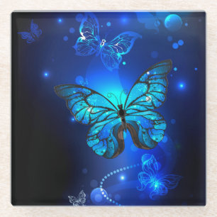 Morpho Butterfly in the Dark Background Glasuntersetzer