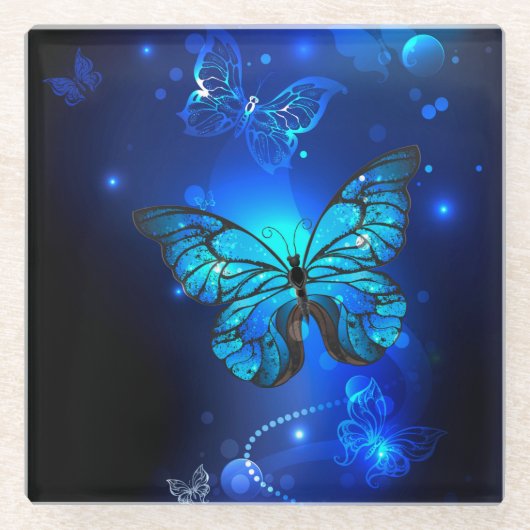 Morpho Butterfly in the Dark Background Glasuntersetzer (Vorderseite)