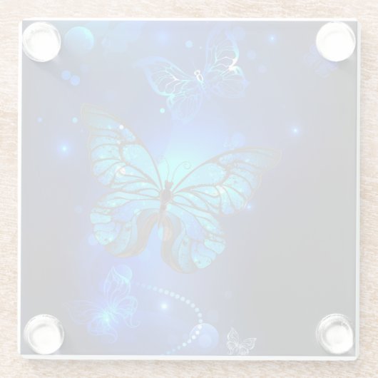 Morpho Butterfly in the Dark Background Glasuntersetzer (Rückseite)