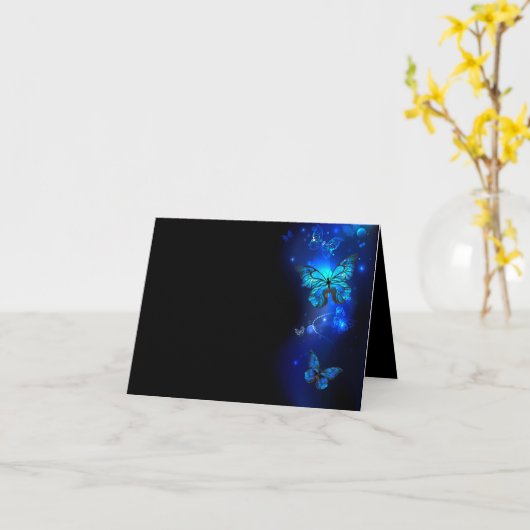 Morpho Butterfly in the Dark Background Karte (Gelbe Blume)
