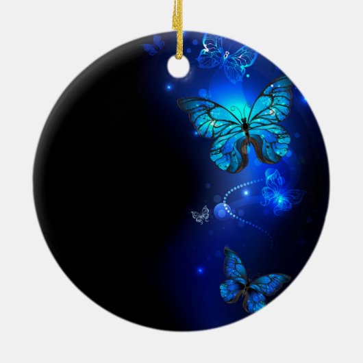 Morpho Butterfly in the Dark Background Keramik Ornament (Hinten)