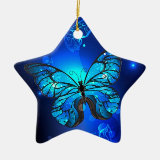 Morpho Butterfly in the Dark Background Keramik Ornament (Vorne)