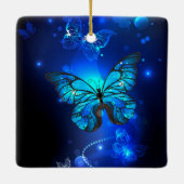 Morpho Butterfly in the Dark Background Keramikornament (Rückseite)