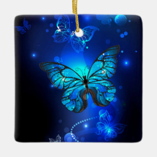 Morpho Butterfly in the Dark Background Keramikornament