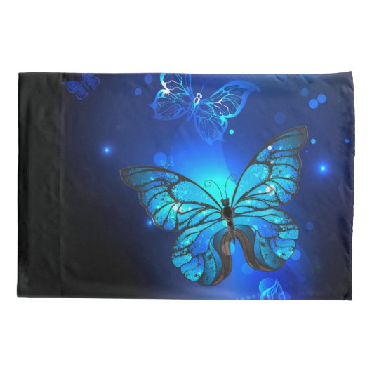 Morpho Butterfly in the Dark Background Kissenbezug (Rückseite)