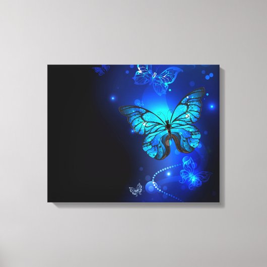 Morpho Butterfly in the Dark Background Leinwanddruck (Vorderseite)