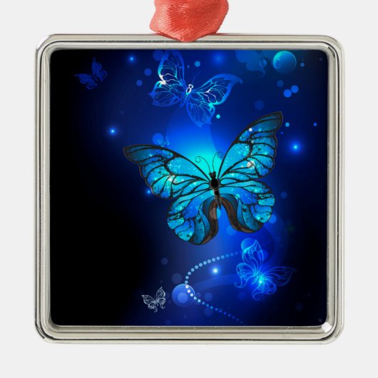 Morpho Butterfly in the Dark Background Ornament Aus Metall (Vorne)