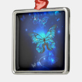 Morpho Butterfly in the Dark Background Ornament Aus Metall (Links)