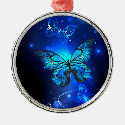 Morpho Butterfly in the Dark Background Ornament Aus Metall (Vorne)