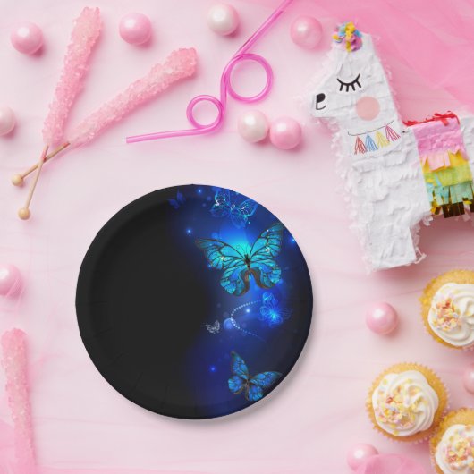 Morpho Butterfly in the Dark Background Pappteller (Party)