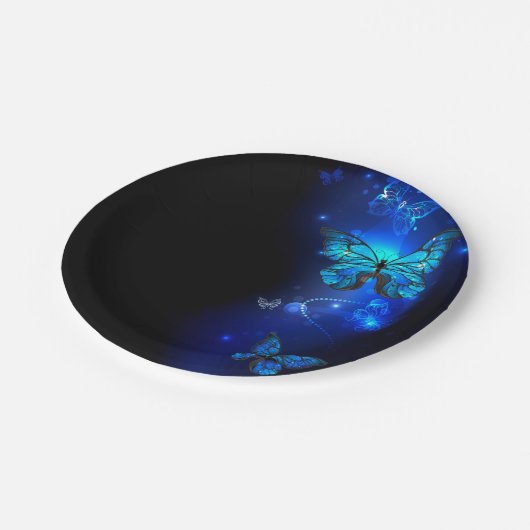 Morpho Butterfly in the Dark Background Pappteller (Schrägansicht)