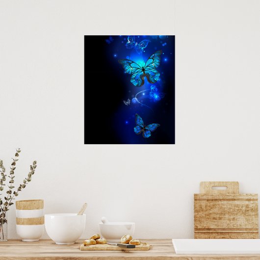 Morpho Butterfly in the Dark Background Poster (Küche)
