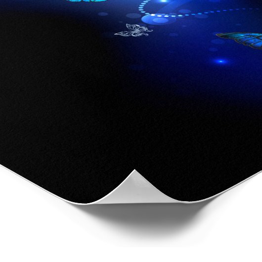 Morpho Butterfly in the Dark Background Poster (Ecke)