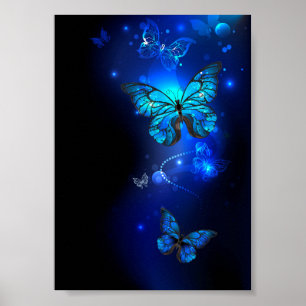 Morpho Butterfly in the Dark Background Poster