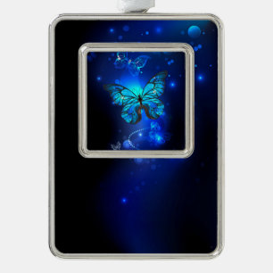 Morpho Butterfly in the Dark Background Rahmen-Ornament Silber