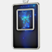 Morpho Butterfly in the Dark Background Rahmen-Ornament Silber (Links)