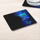 Morpho Butterfly in the Dark Background Rechteckiger Pappuntersetzer (angewinkelt)