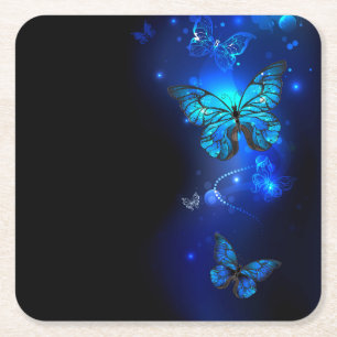 Morpho Butterfly in the Dark Background Rechteckiger Pappuntersetzer