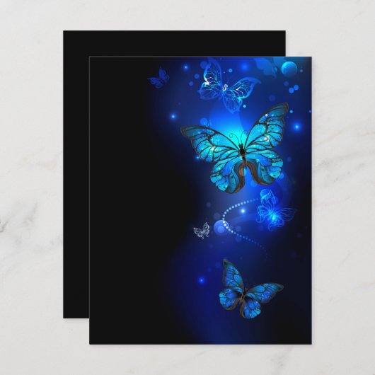 Morpho Butterfly in the Dark Background RSVP Karte (Vorne/Hinten)