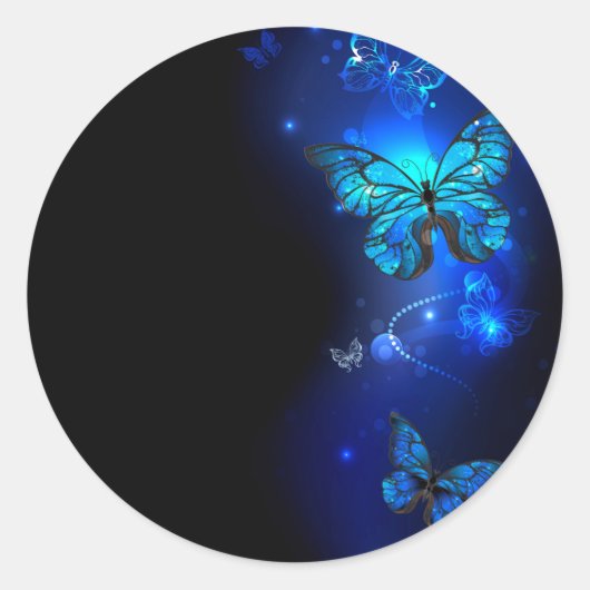 Morpho Butterfly in the Dark Background Runder Aufkleber (Vorderseite)
