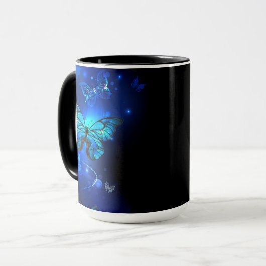 Morpho Butterfly in the Dark Background Tasse (Vorderseite Links)