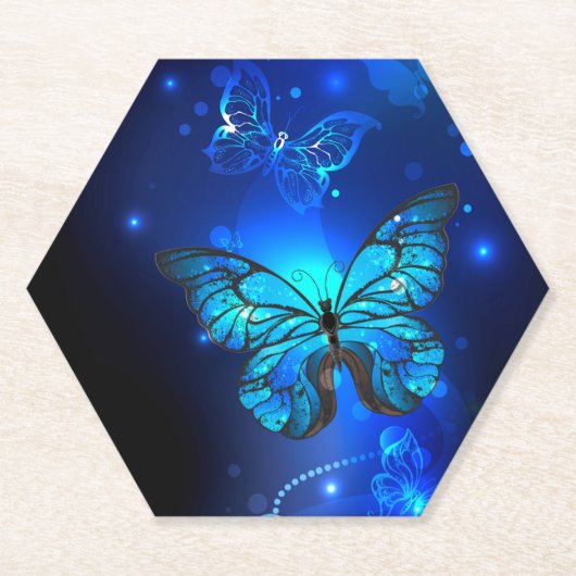 Morpho Butterfly in the Dark Background Untersetzer (Vorderseite)