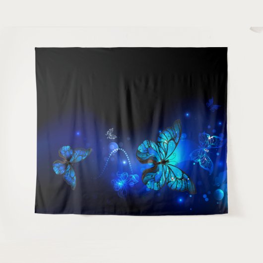 Morpho Butterfly in the Dark Background Wandteppich (Vorderseite (Horizontal))