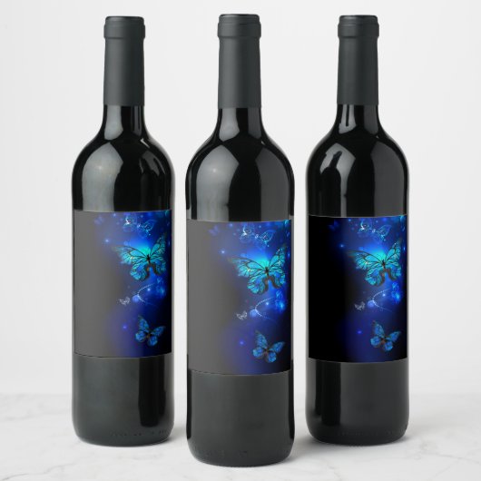 Morpho Butterfly in the Dark Background Weinetikett (Flaschen)