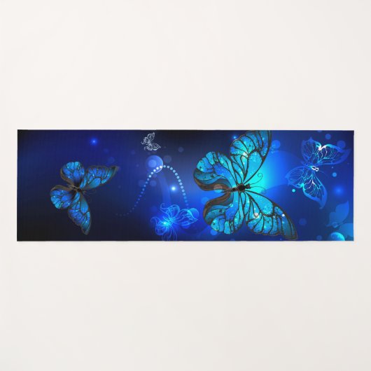 Morpho Butterfly in the Dark Background Yogamatte (Vorderseite (Horizontal))