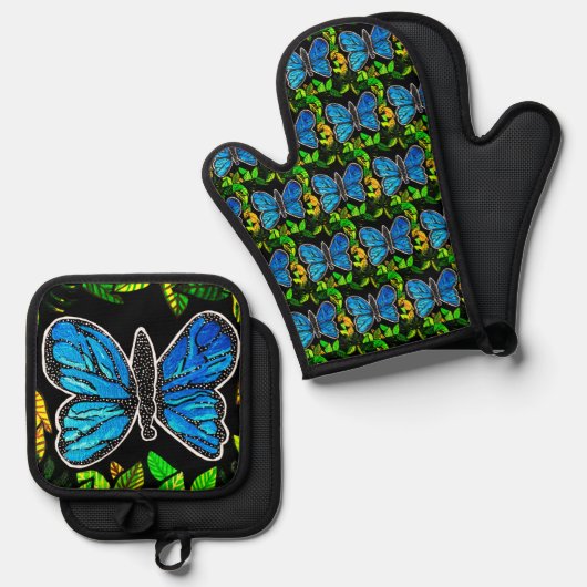 Morpho Butterfly Ofenhandschuh & Topflappen-Set (Vorderseite/Rückseite)