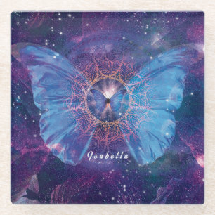 Morpho-Schmetterling / Galaxy Mandala Glasuntersetzer