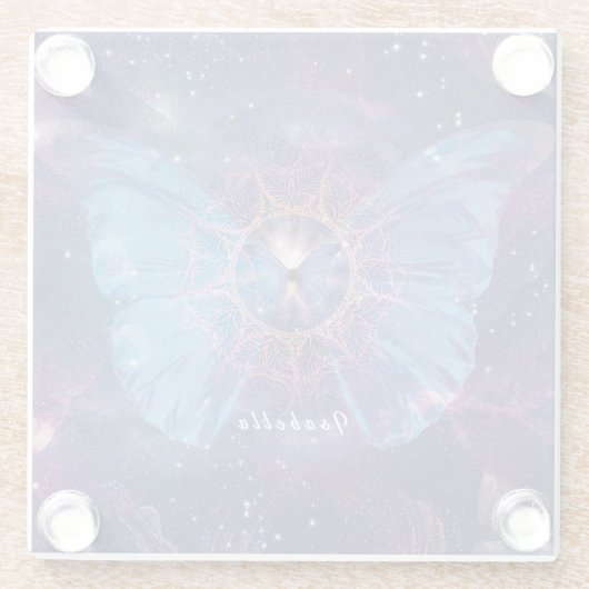 Morpho-Schmetterling / Galaxy Mandala Glasuntersetzer (Rückseite)