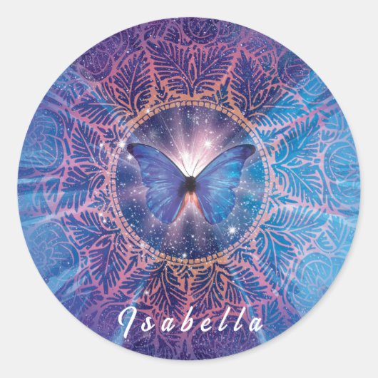 Morpho-Schmetterling / Galaxy Mandala Runder Aufkleber (Vorderseite)